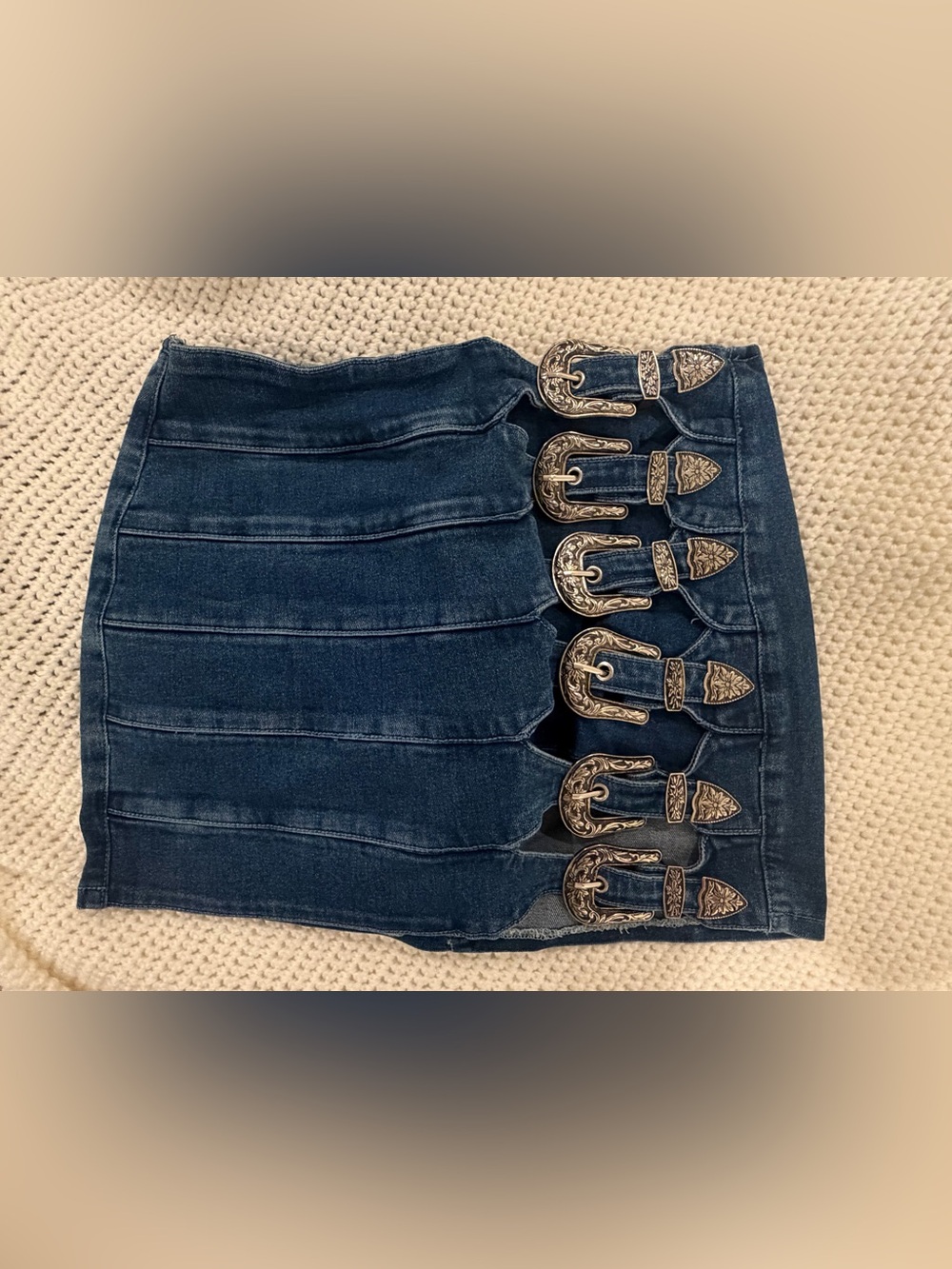 Windsor Dark Blue Denim Mini Skirt with Ornate Buckles